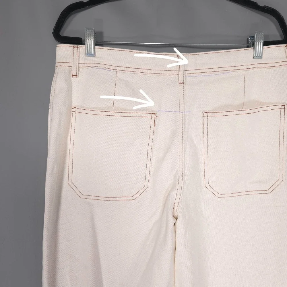 ZARA Women New Pants 44/12 Wide Leg Cotton Linen Contrast Stitching 7484/068/251